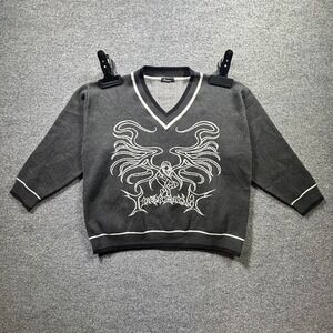 Insomnia Visuals Sweater Women's S Charcoal Gray Graphic Angel Wings Streetwear